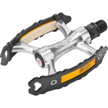 Педали C202 Wellgo ось 9/16" со светоотражателями, алюминиевые чёрно-серебристые